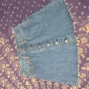 Levis Premium Button Front Raw Hem Jean Skirt